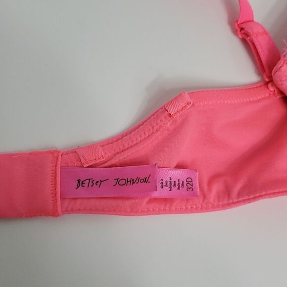 Betsey Johnson Neon Pink Rhinestone Push Up Bra Size 32D - Picture 9 of 11